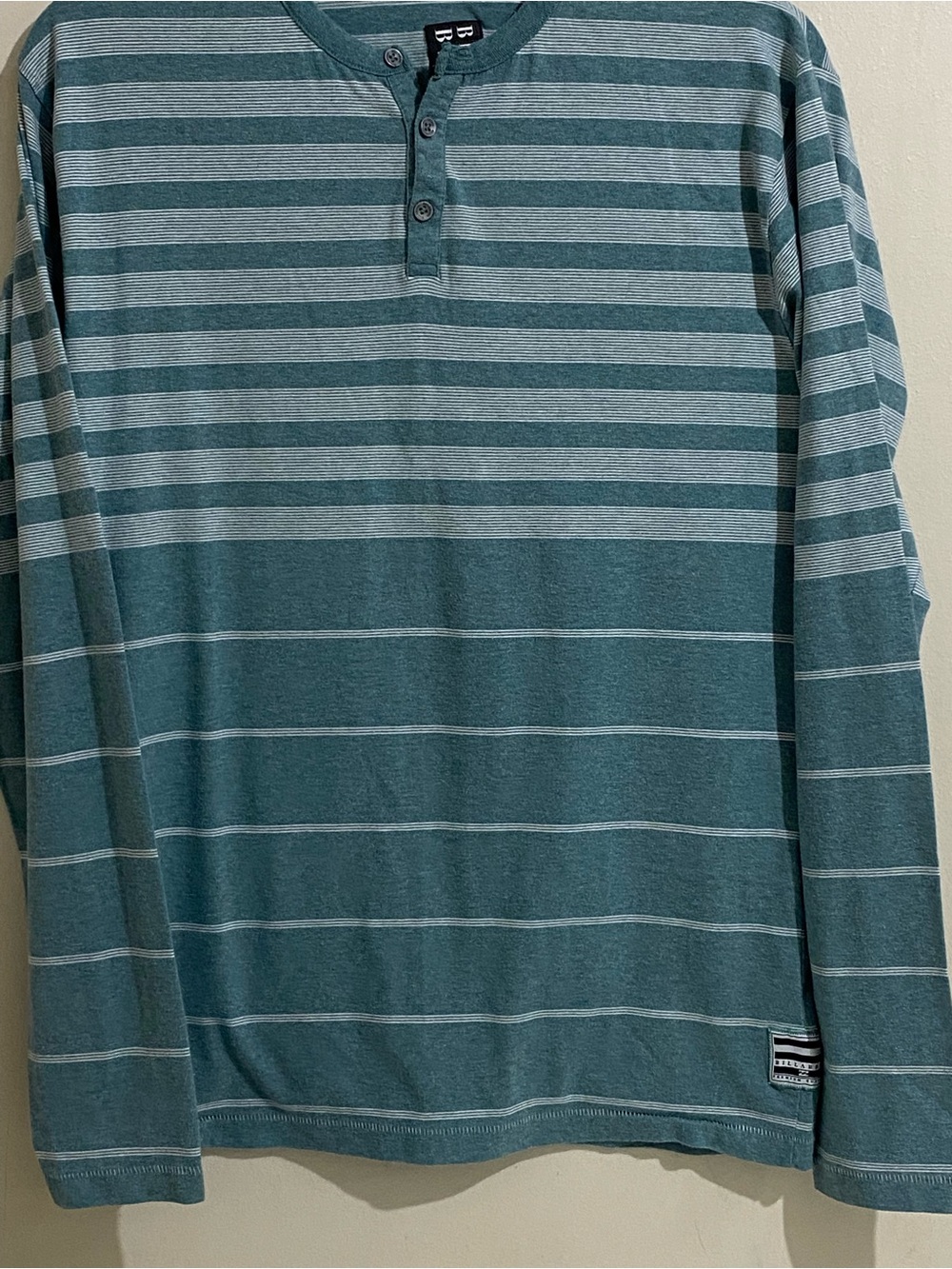 Billabong Teal and Light Gray Striped Long-Sleeve Henley